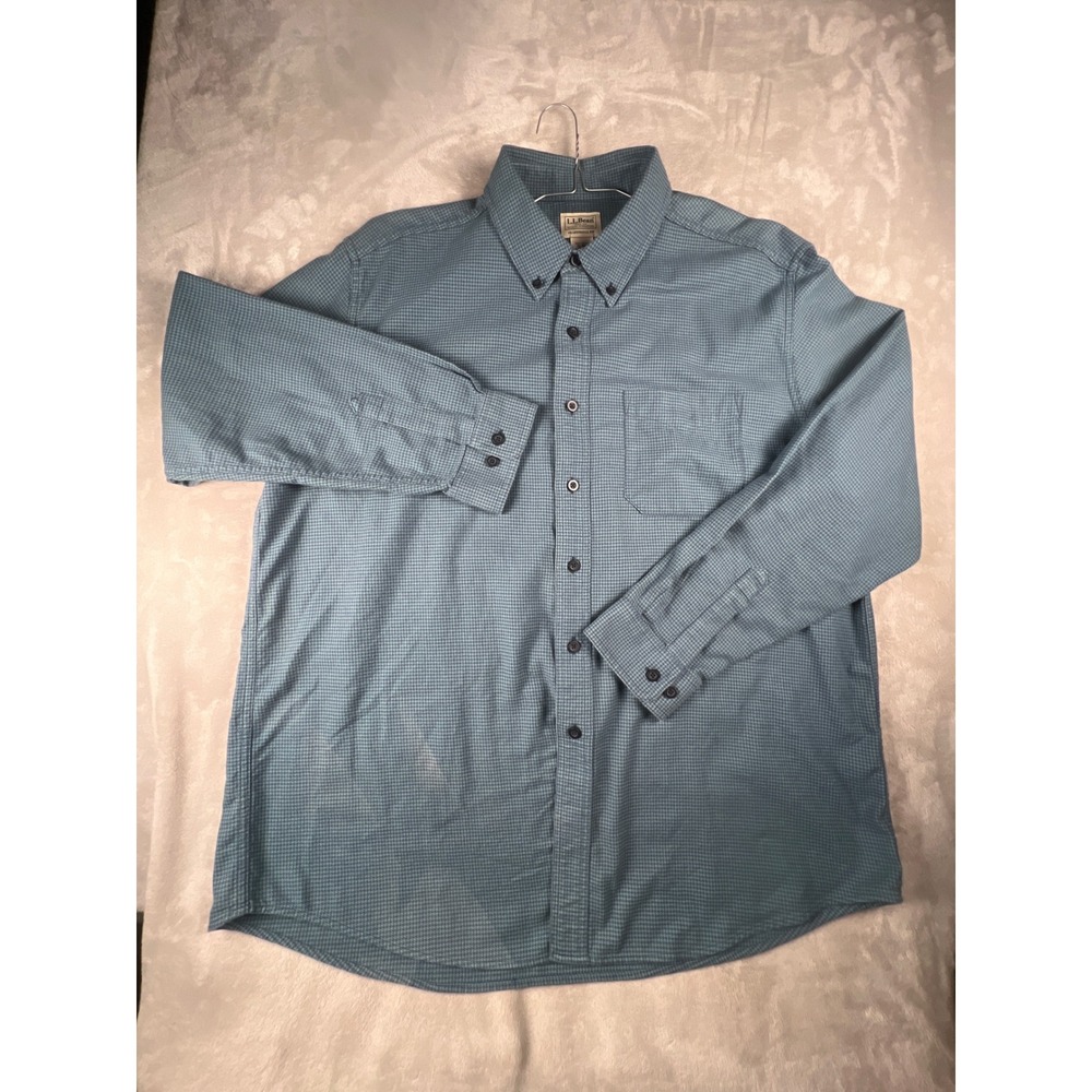 LL Bean Mens XL Traditional Fit Houndstooth Button Down Shirt Teal 298276